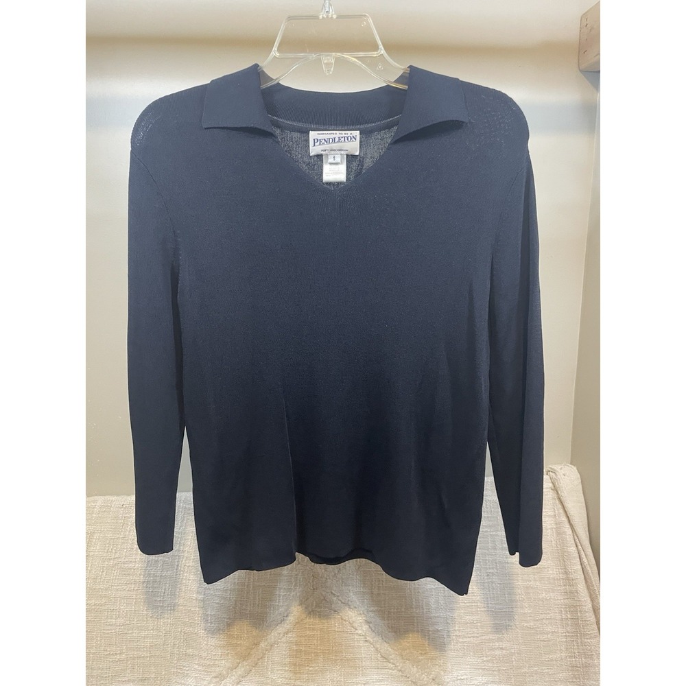 Pendleton Black Collared SUIT SWEATER V Neck Women's S Vtg 90s Minimalist